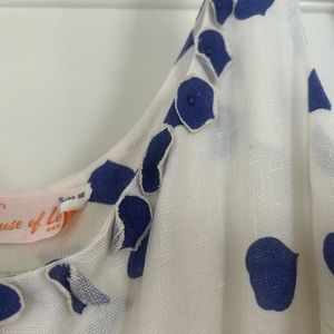 1950s/1960HOUSE OF LORD’S white navy blue abstract polka dot falling petal print